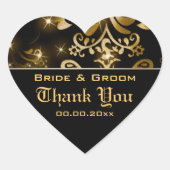 Goldschwarzer Hochzeitswinter "Danke" Herz-Aufkleber (Vorderseite)