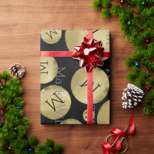 goldschwarzer individuelle Name mit Initialen Geschenkpapier