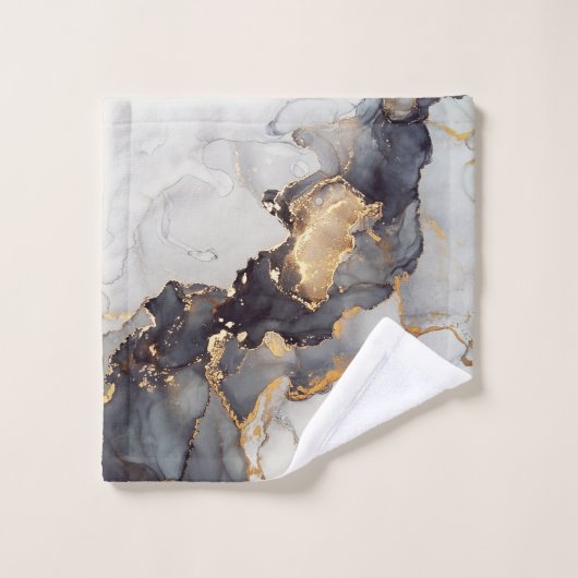 Goldschwarzer Marmor Hübsch Badhandtuch Set (Waschlappen)