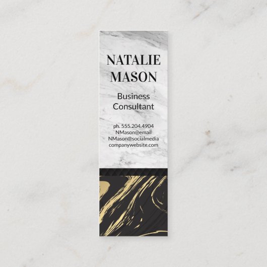 Goldschwarzer Marmor | Monogramm aus weißem Marmor Mini Visitenkarte (Rückseite)