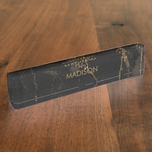 Goldschwarzer Marmor Namensplakette (Seite)