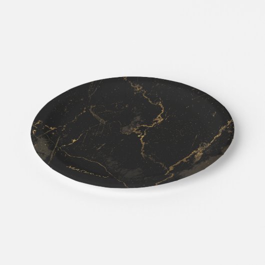 Goldschwarzer Marmor Pappteller (Schrägansicht)