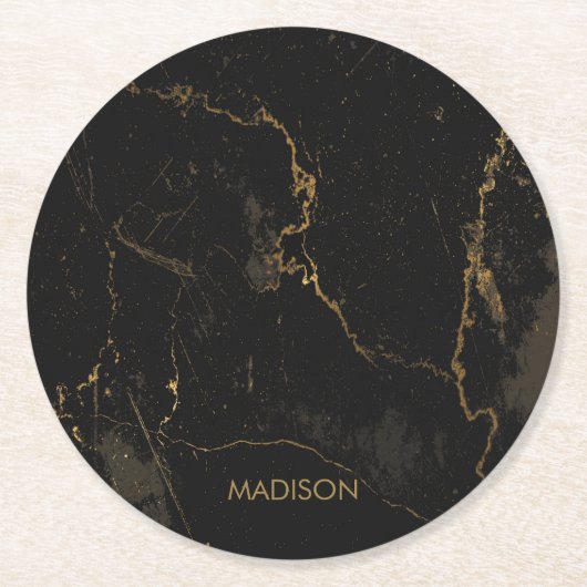 Goldschwarzer Marmor Runder Pappuntersetzer (Vorderseite)