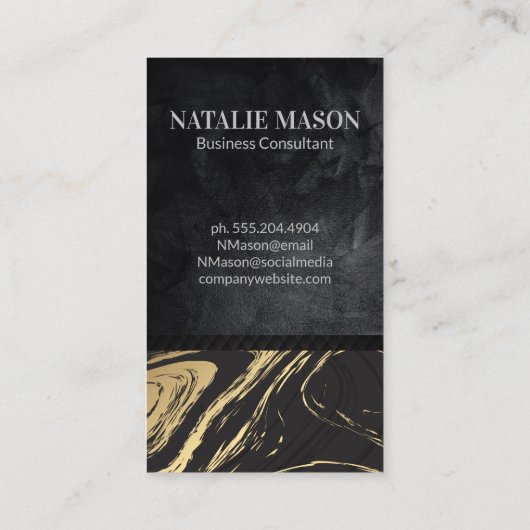 Goldschwarzer Marmor | Schwarze Textur Visitenkarte (Rückseite)