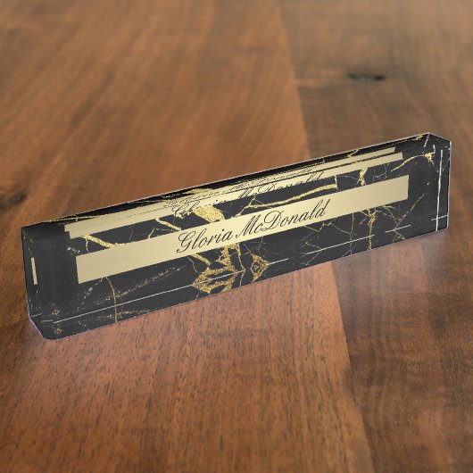 goldschwarzer Marmorschild Namensplakette (Seite)