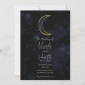 Goldschwarzer Mond Celestial Night Starry Wedding Einladung (Vorderseite)