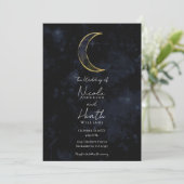 Goldschwarzer Mond Celestial Night Starry Wedding Einladung (Stehend Vorderseite)