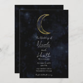 Goldschwarzer Mond Celestial Night Starry Wedding Einladung (Vorne/Hinten)