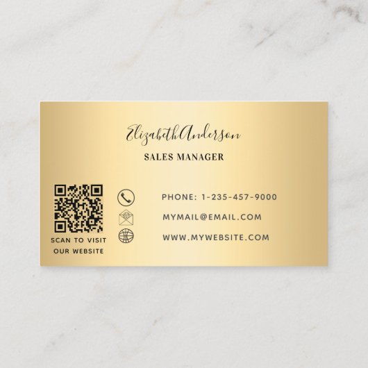 Goldschwarzer QR-Code, rechteckiges Logo Visitenkarte (Rückseite)