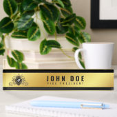 Goldschwarzer Schreibtisch mit Monogramm Namensplakette