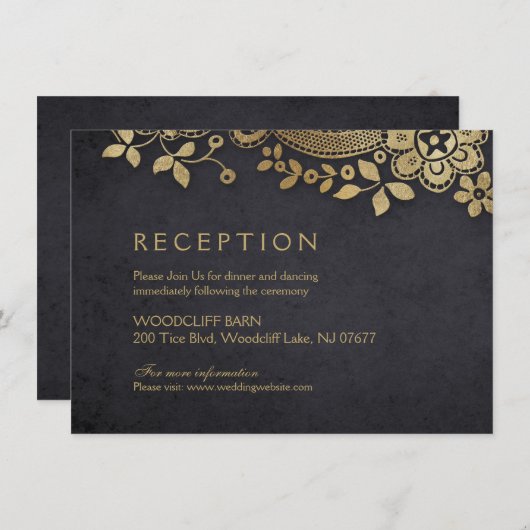 Goldschwarzer Vintager Hochzeitsempfang Einladung (Vorne/Hinten)
