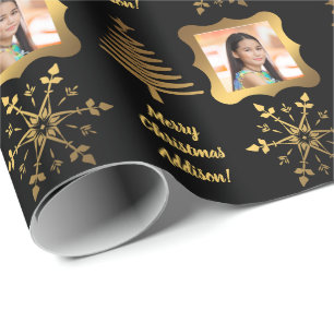 Goldschwarzer Weihnachtsbaum Custom Foto Sentiment Geschenkpapier