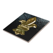 Goldschwarzes Lilien-Flor New Orleans Fliese (Seite)