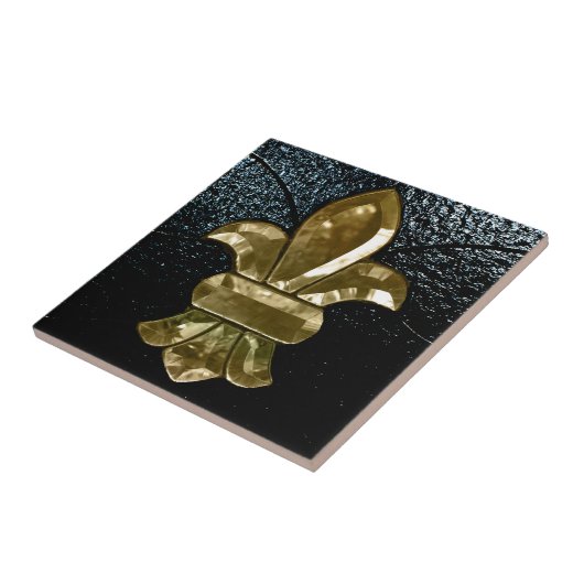 Goldschwarzes Lilien-Flor New Orleans Fliese (Seite)