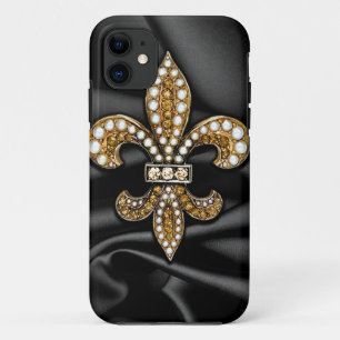 Goldschwarzes Lilien-Satin-Juwel Case-Mate iPhone Hülle