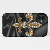 Goldschwarzes Lilien-Satin-Juwel Case-Mate iPhone Hülle (Rückseite (Horizontal))