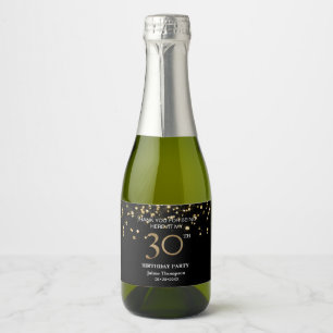 goldschwarzes Thema conetti Danke 30. Geburtstag Schaumweinetikett