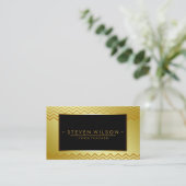 Goldschwarzes Zickzack Yoga-holistische Massage Visitenkarte (Stehend Vorderseite)