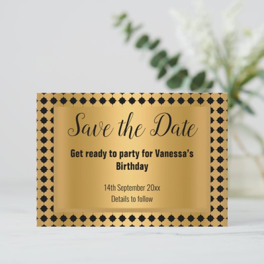 GOLDSCHWARZSTRIK SAVE THE DATE GEMUSTERT ANKÜNDIGUNG (Stehend Vorderseite)