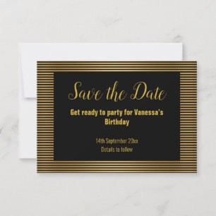 GOLDSCHWARZSTRIPE GEMUSTERT SAVE THE DATE SCHWARZ ANKÜNDIGUNG