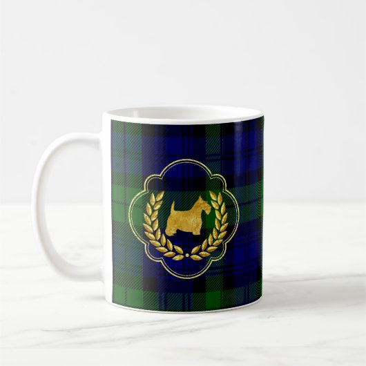 GoldScottie u. -Wreath auf kariertem Kaffeetasse (Links)