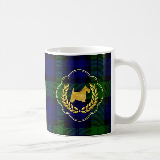 GoldScottie u. -Wreath auf kariertem Kaffeetasse (Rechts)