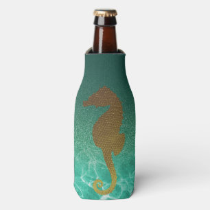 GoldSeepferd-und -türkis-Glitzer-Flasche cooler Flaschenkühler