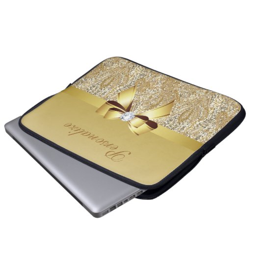 GoldSequins, -bogen u. -diamant personalisiert Laptopschutzhülle (Vorne Knopf)