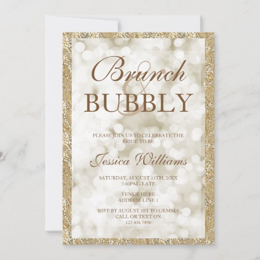 GoldSequinsBrunch u. sprudelndes Brautparty Einladung (Vorderseite)