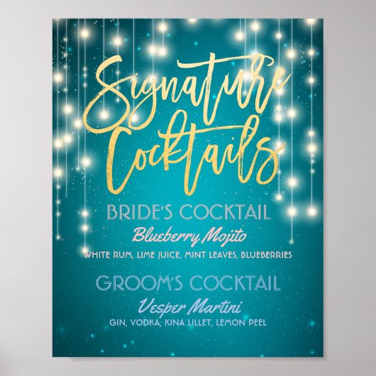 Goldsignatur Cocktail Drink Menü Hochzeitsdekor Poster (Vorne)