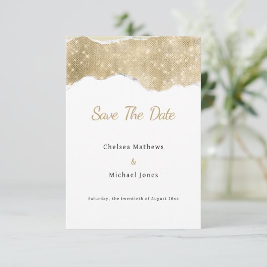 Goldsilber-Glitzer Glam Save the Date (Stehend Vorderseite)