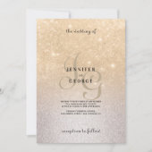 Goldsilber Monogramm erste ombre Glitzer Hochzeit Einladung (Vorderseite)