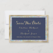 Goldsilber-Navy-Silber-Holografie Save the Date (Vorderseite)