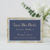 Goldsilber-Navy-Silber-Holografie Save the Date (Stehend Vorderseite)