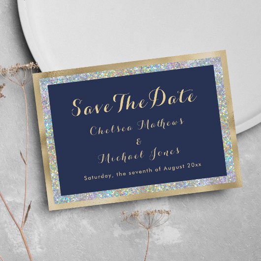 Goldsilber-Navy-Silber-Holografie Save the Date