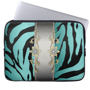Goldsilberne aquamarine blaue Zebra-Laptop-Hülse Laptopschutzhülle