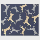 Goldsilbernes Ren-Weihnachtsfeiertags-Marine-Blau Geschenkpapier (Flach)