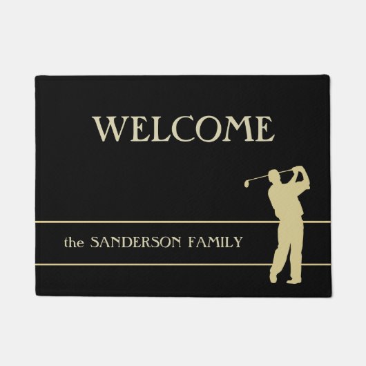 GoldSilhouette-Golfspieler-Willkommen Fußmatte (Vorderseite)