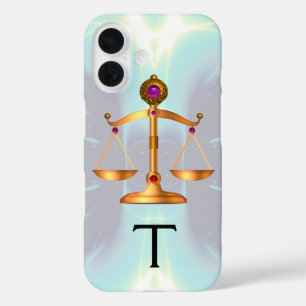 GOLDSKALEN DES RECHTS MIT GEM STONES MONOGRAM Aqua iPhone 16 Hülle