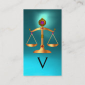 GOLDSKALEN DES RECHTS MIT GEM STONES MONOGRAM Aqua Visitenkarte (Rückseite)