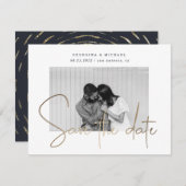 Goldskript ein Foto Save the Date Postkarte (Vorne/Hinten)