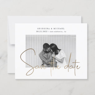 Goldskript ein Foto Save the Date Postkarte
