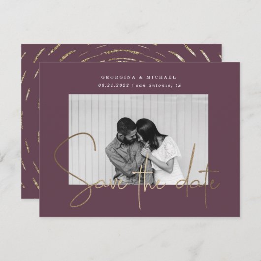 Goldskript ein Foto Save the Date Postkarte (Vorne/Hinten)