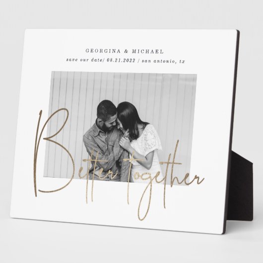 Goldskript ein Foto Save the Date Verlobung Fotoplatte (Seite)