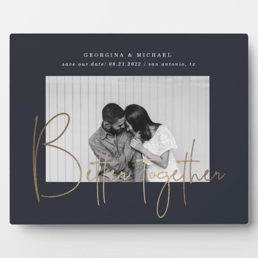 Goldskript ein Foto Save the Date Verlobung pla Fotoplatte (Vorderseite)