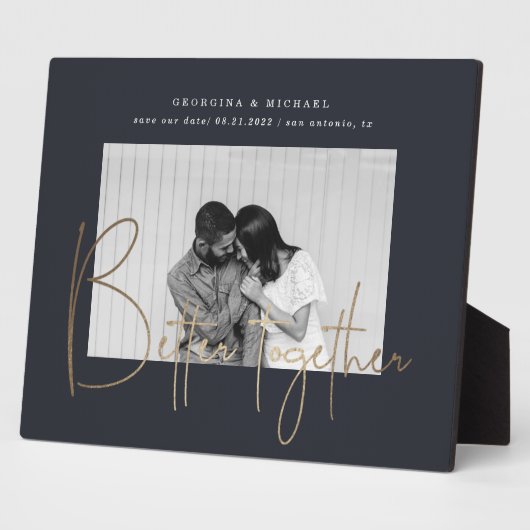 Goldskript ein Foto Save the Date Verlobung pla Fotoplatte (Seite)