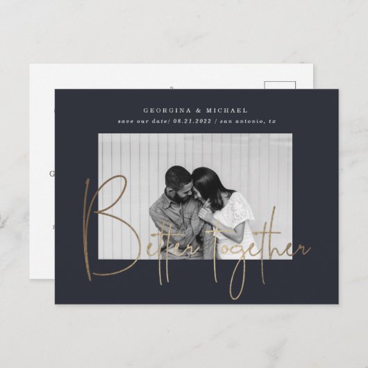 Goldskript ein Foto Save the Date Verlobung Postkarte (Vorne/Hinten)