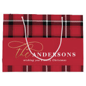 Goldskript rot kariert tartan rustikale Weihnachts Große Geschenktüte (Rückseite)
