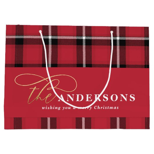 Goldskript rot kariert tartan rustikale Weihnachts Große Geschenktüte (Rückseite)