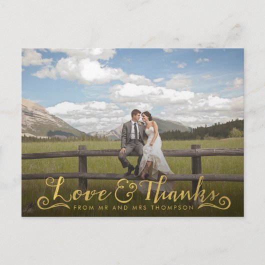 Goldskript-Typografie danken Ihnen Foto-Postkarte Postkarte (Vorderseite)